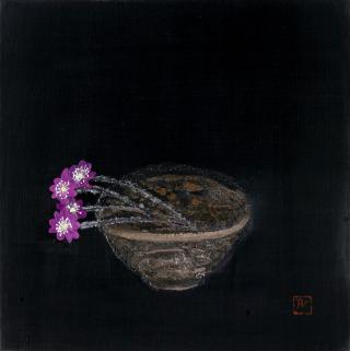 다기와 야생화-노루귀